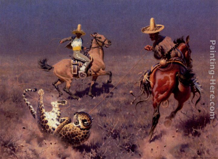 Gauchos and Leopard painting - Hugo Ungewitter Gauchos and Leopard art painting